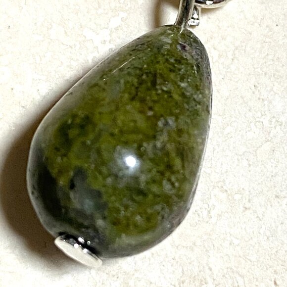 2/$20, Genuine Dark Green Unakite Celtic Trinity Sterling Silver Dangle Earrings - Picture 3 of 11